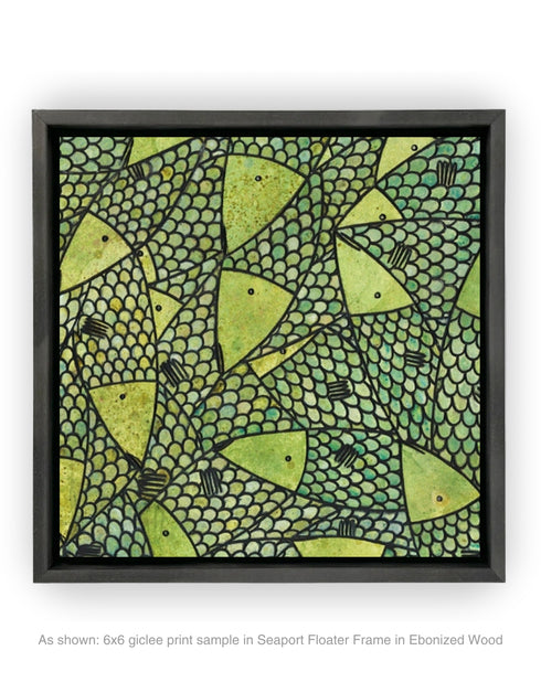 Green Gold Sardines | Framed Giclee Print on Canvas